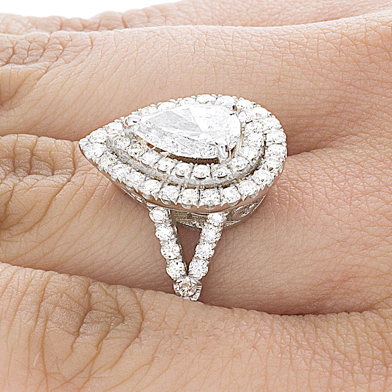 Pear Shape Double Halo Ring
